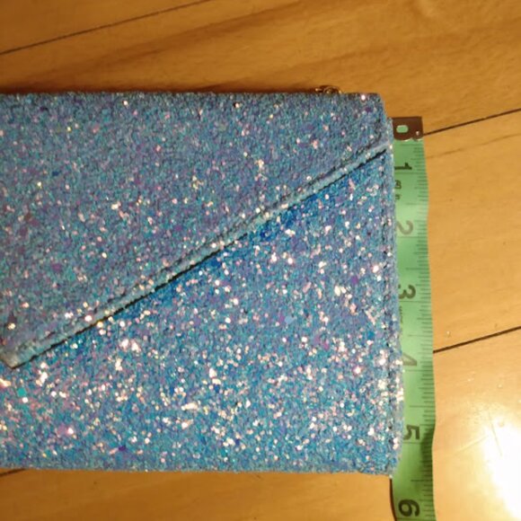 Glitter aqua evening bag envelop design. Use as a clutch or shoulder bag. - Picture 7 of 7